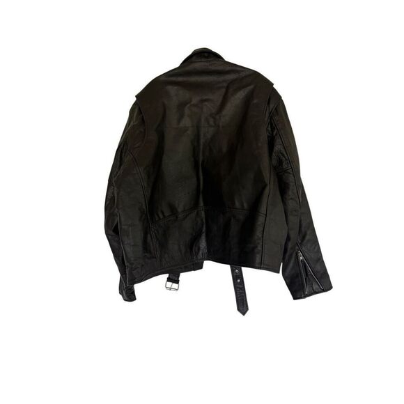 Unik Mens Black Leather Zip Front Belted Biker Motorcycle Jacket Size 56 3XL - Picture 11 of 14